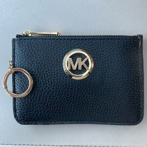Michael Kors wallet card & ID holder key chain. Black and gold. EC